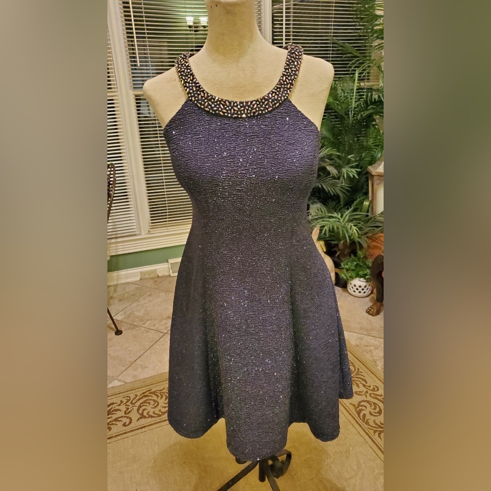 Betsy and Adam glittery knit skater dress with beaded trim nekline. Sz.6.